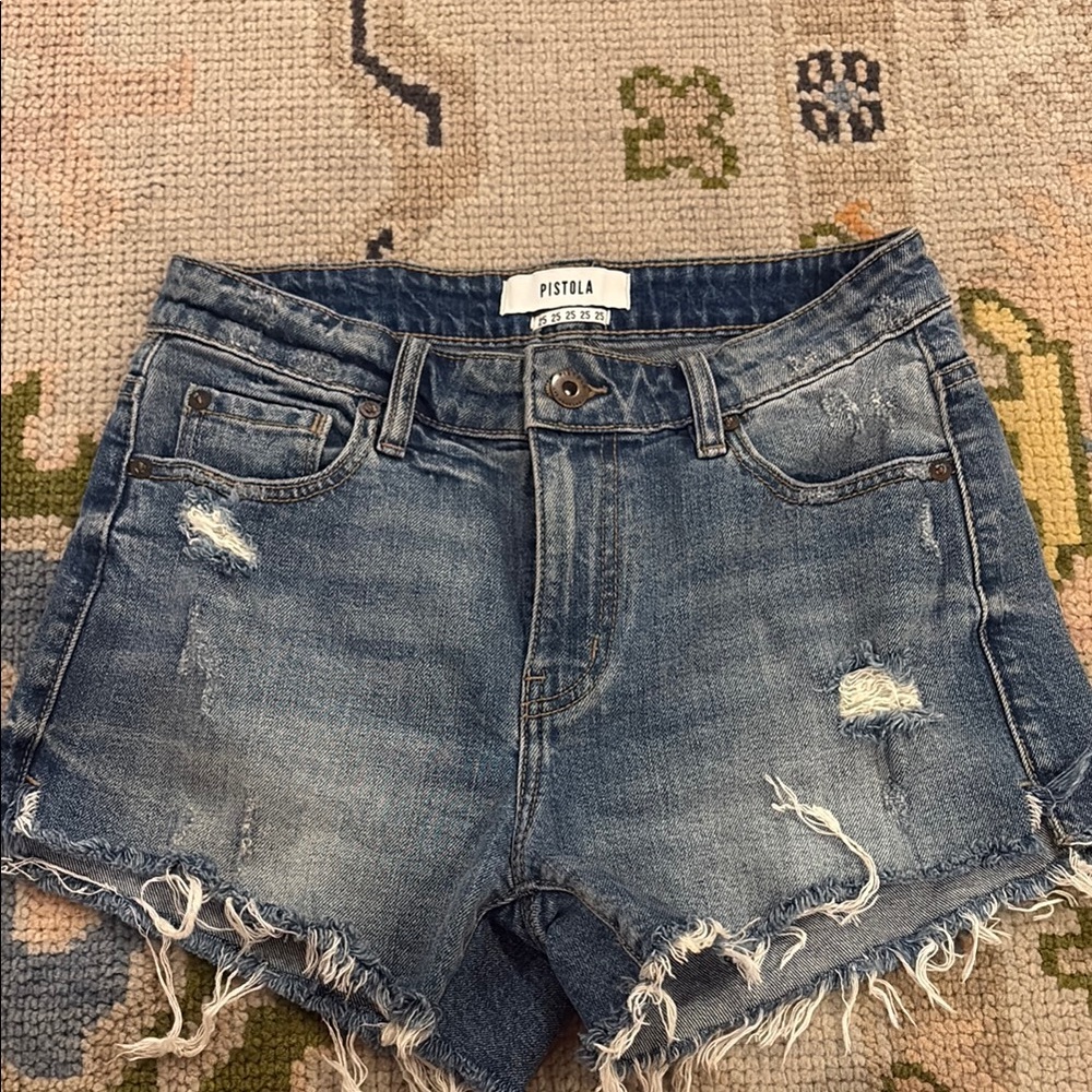 Pistola Blue Distressed Jean Shorts